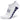White ankle sock with blue accents and text on a white background