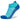 A pair of blue and turquoise Balega Silver No Show high performance socks designed for running, featuring a seamless toe box and compressive fit.