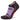 A pair of no-show socks with a seamless toe and extra deep heel pocket, featuring orange and purple colors with a pattern design and the brand name 'Balega' on the foot.