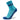 A pair of blue Balega Silver Mini Crew high performance socks with red accents and a patterned design around the ankle area.